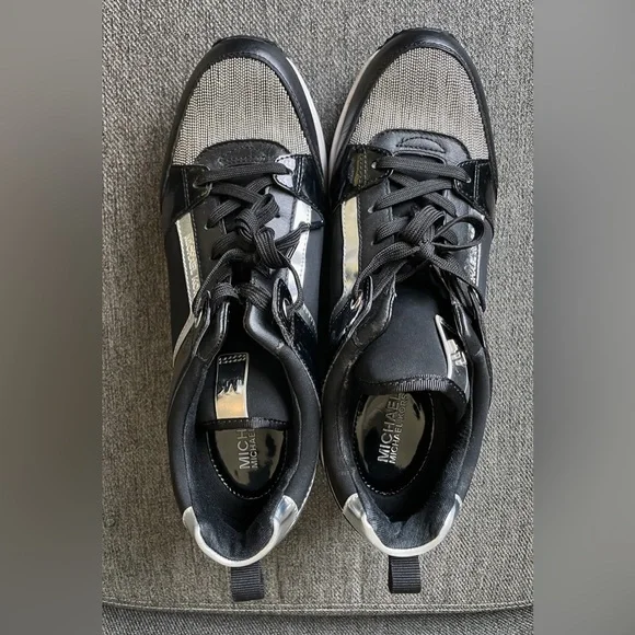 Michael Kors Georgie Mixed-Media Trainer, black, white, silver - Picture 3 of 7